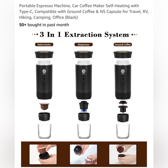 Portable Espresso Machine, Car Coffee Maker Self-Heating with Type-C, Compatible - Picture 5 of 15